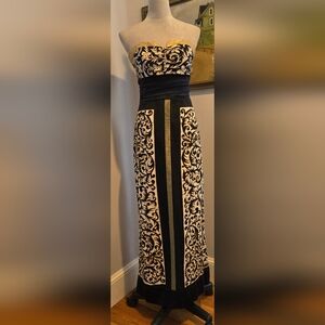 Nicole Miller Collection strapless gown black gold silk sz 4